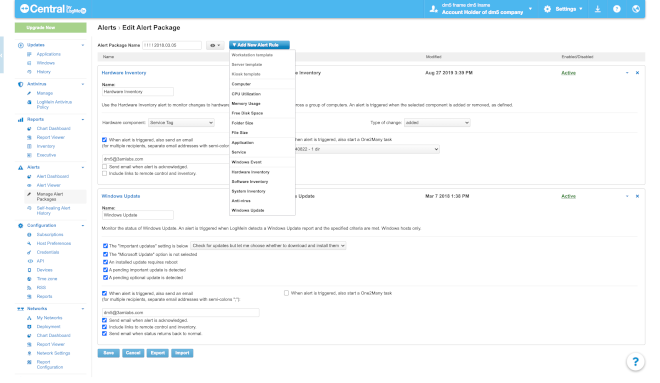 LogMeIn Central's alerts user interface. Courtesy LogMeIn.