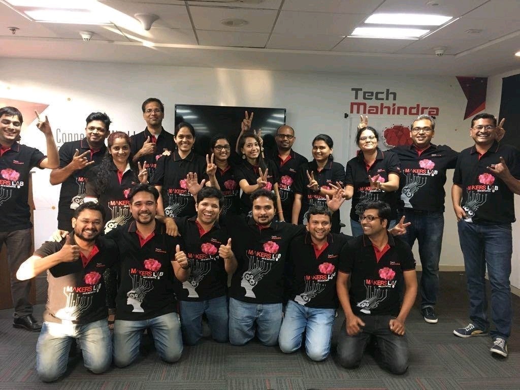 A group of TechM associates at one of the company’s Makers Labs.