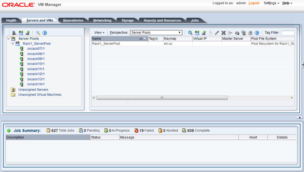 Oracle VM Manager interface.