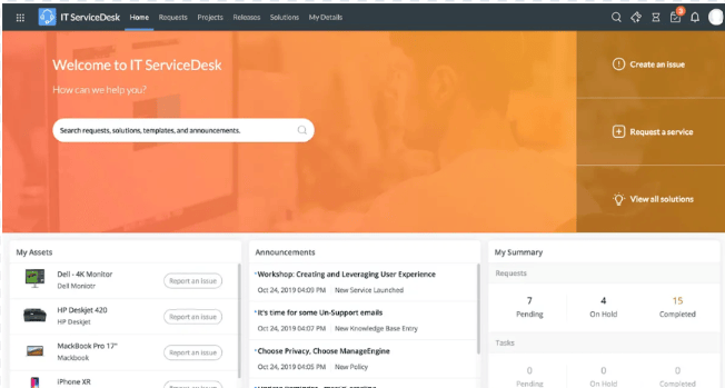 ServiceDesk Plus self-service portal