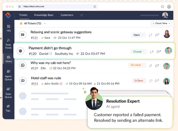 Zoho Desk's ticketing dashboard