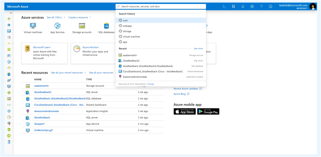 The Microsoft Azure portal. 