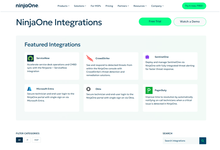 NinjaOne’s integrations page.